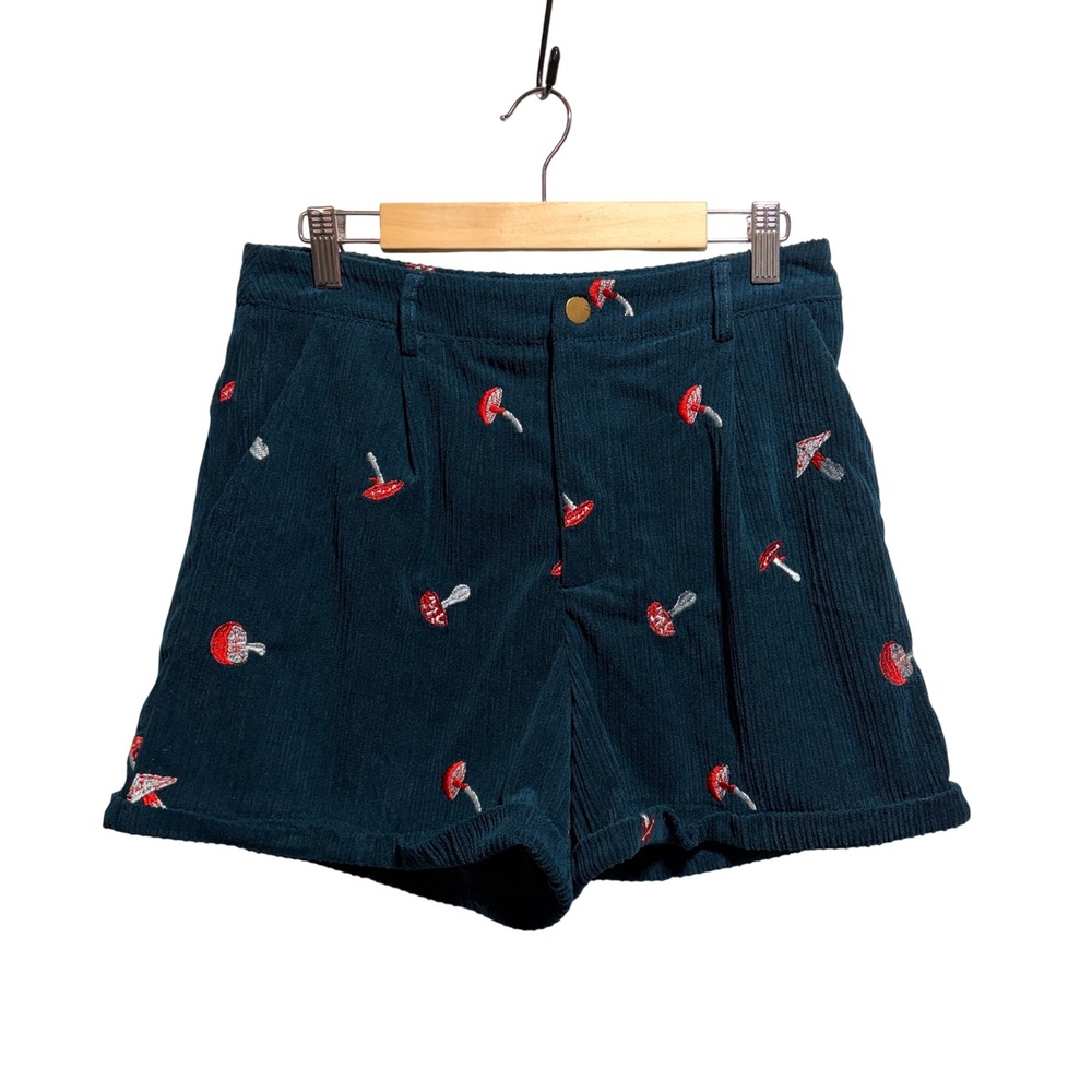 Cider Mushroom Embroidered Corduroy Shorts S Dark Teal Fairygoth Whimsy Boho
